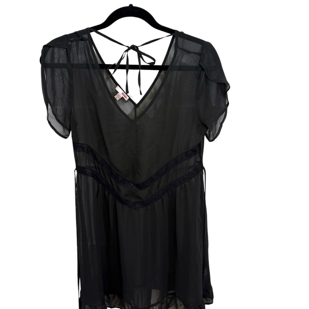 BONGO Black Sheer Mini Dress with Tie Back